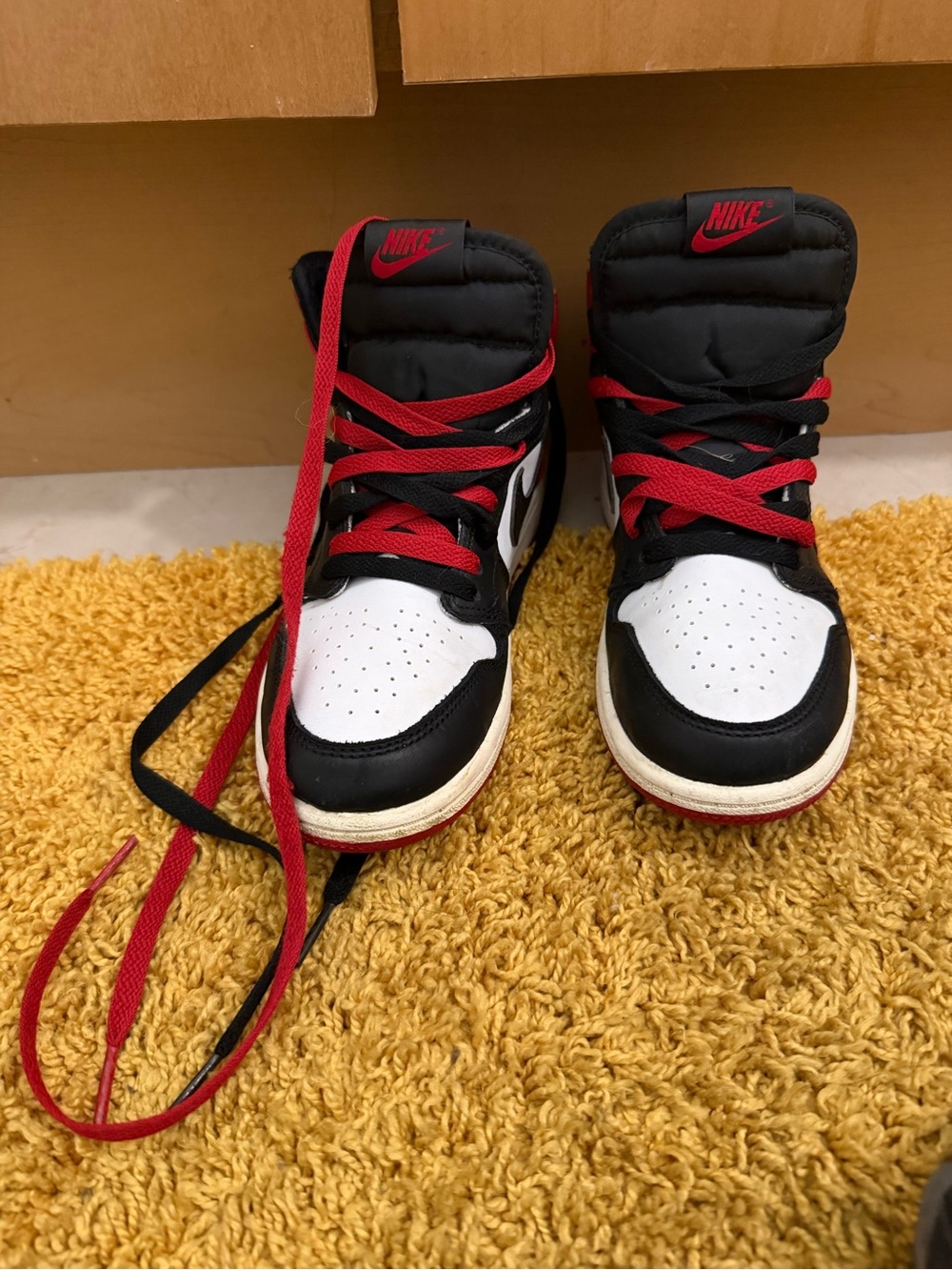 Nike Kids High-Top Sneakers in Black, White & Red